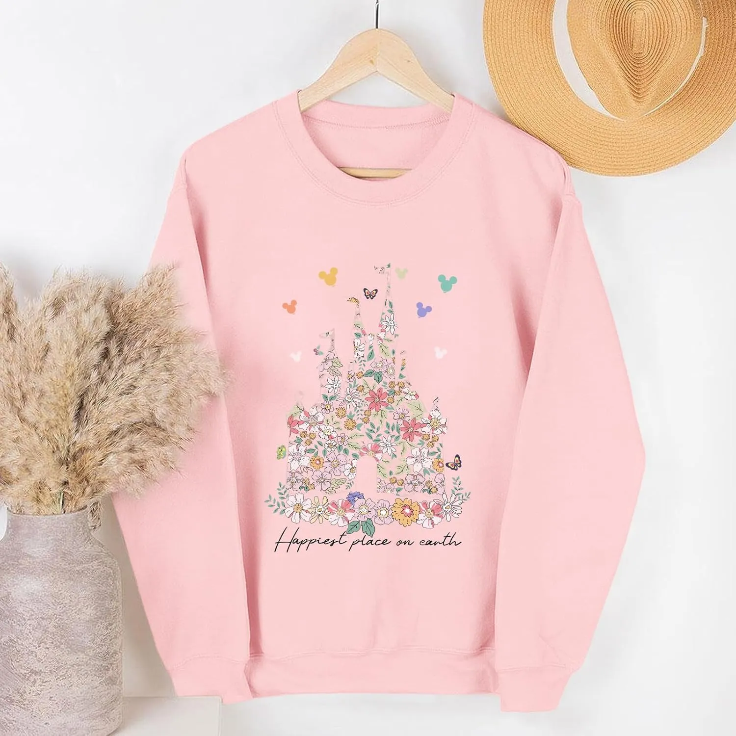 Magic Kingdom Sweatshirts for Women Magical Floral Castle Graphic Long Sleeve Shirt Holiday Vacation Pullover Tops