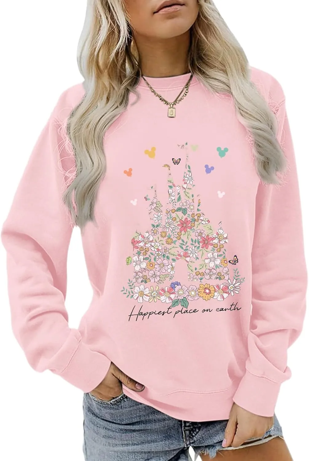 Magic Kingdom Sweatshirts for Women Magical Floral Castle Graphic Long Sleeve Shirt Holiday Vacation Pullover Tops