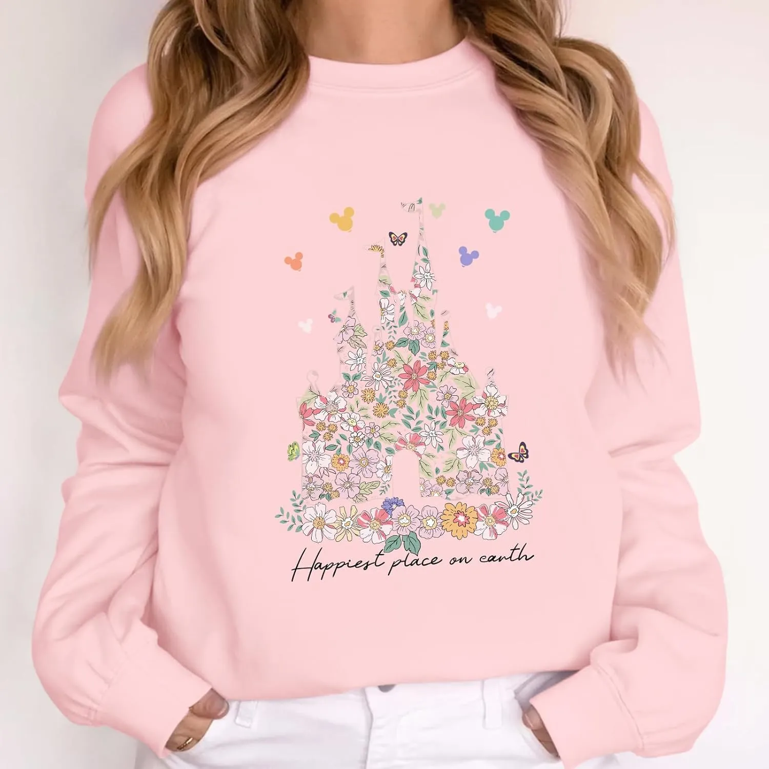 Magic Kingdom Sweatshirts for Women Magical Floral Castle Graphic Long Sleeve Shirt Holiday Vacation Pullover Tops