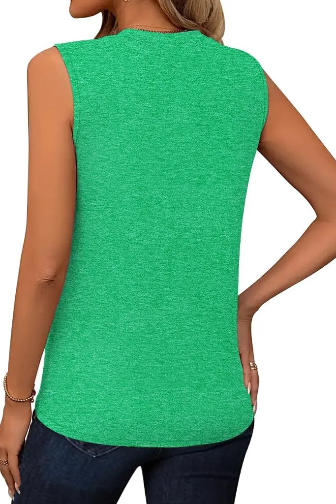 Magritta Womens 2025 Trendy Summer Tank Tops Casual Round Neck Sleeveless Shirts Pleated Work Blouse for Women Dressy