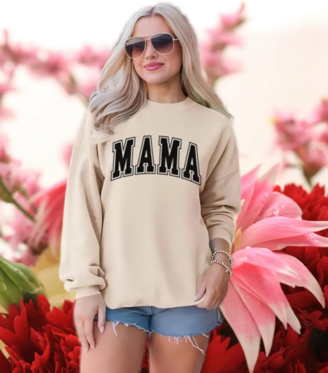 Mama Sweatshirt Women Mama Letter Print Graphic Mom Life Long Sleeve USA Sweatshirt Pullover American Flag Shirt Tops