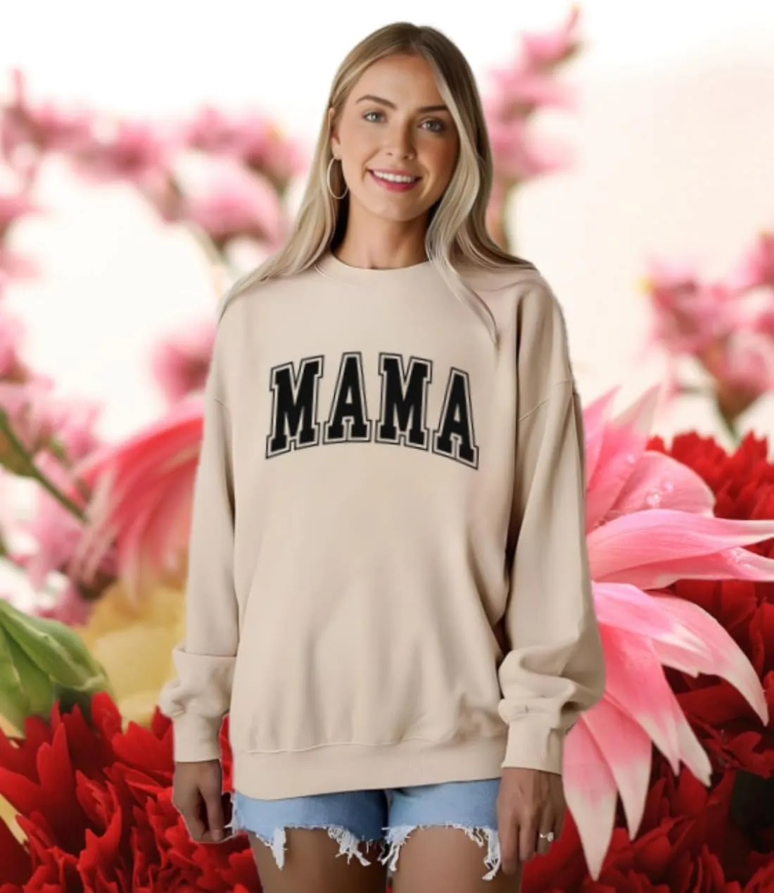 Mama Sweatshirt Women Mama Letter Print Graphic Mom Life Long Sleeve USA Sweatshirt Pullover American Flag Shirt Tops