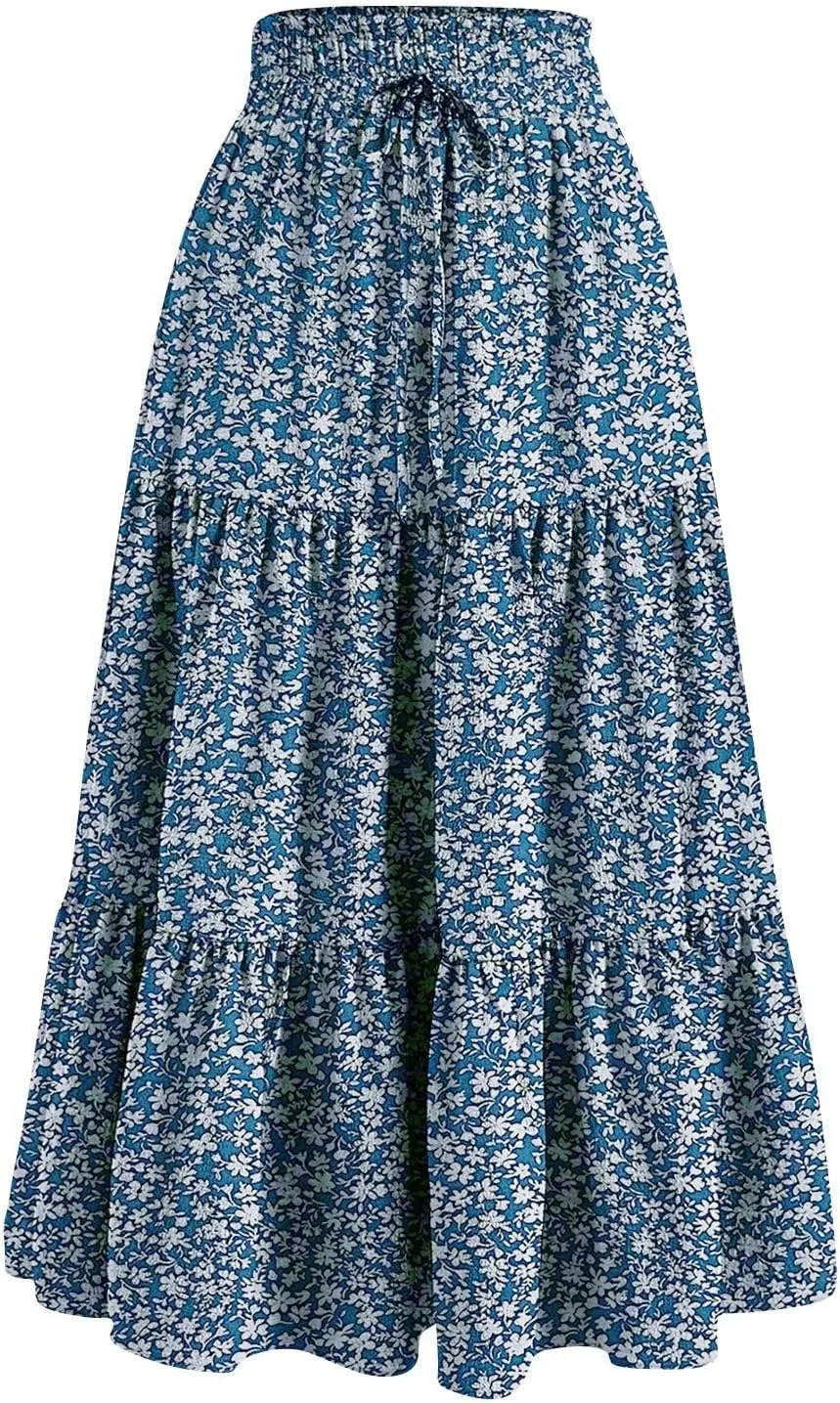 Maxi Skirt for Women 2025 Maxi Spring Flowy Boho Comfy Tiered Western Womens Midi Skirts