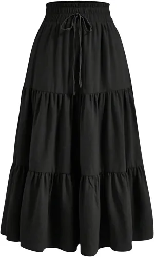 Maxi Skirt for Women 2025 Maxi Spring Flowy Boho Comfy Tiered Western Womens Midi Skirts
