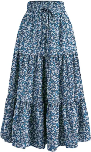 Maxi Skirt for Women 2025 Maxi Spring Flowy Boho Comfy Tiered Western Womens Midi Skirts