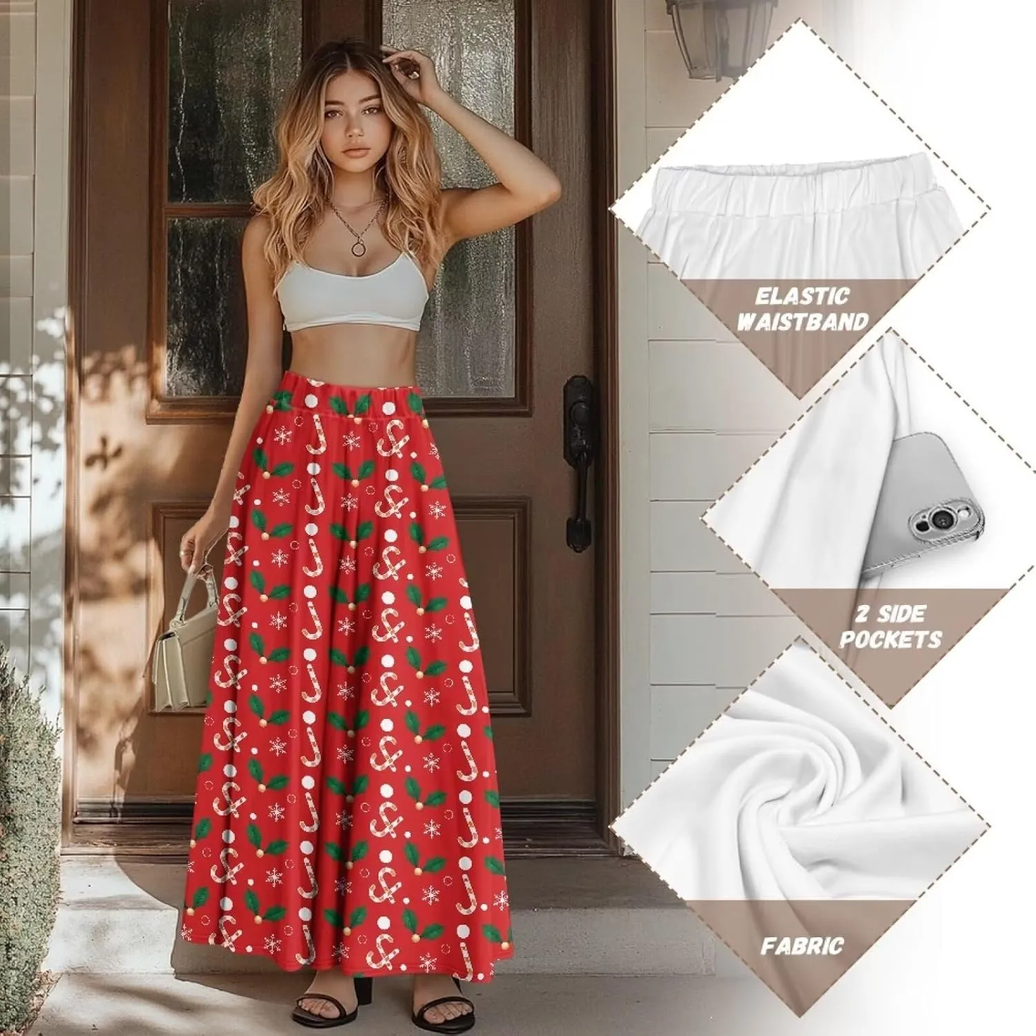 Maxi Skirts for Women Fall Trendy Casual Elastic High Waist Long Skirts A Line Skirts with Pockets Large Size