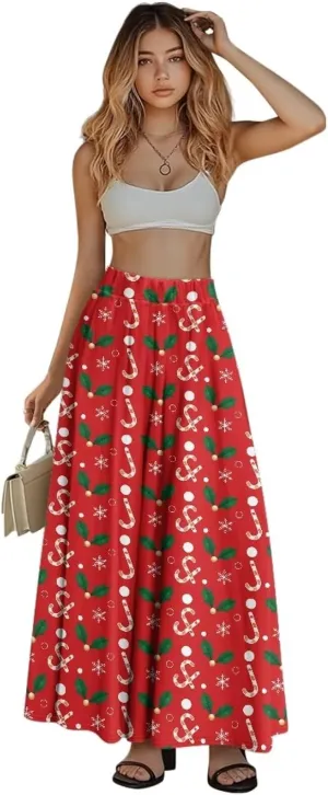Maxi Skirts for Women Fall Trendy Casual Elastic High Waist Long Skirts A Line Skirts with Pockets Large Size
