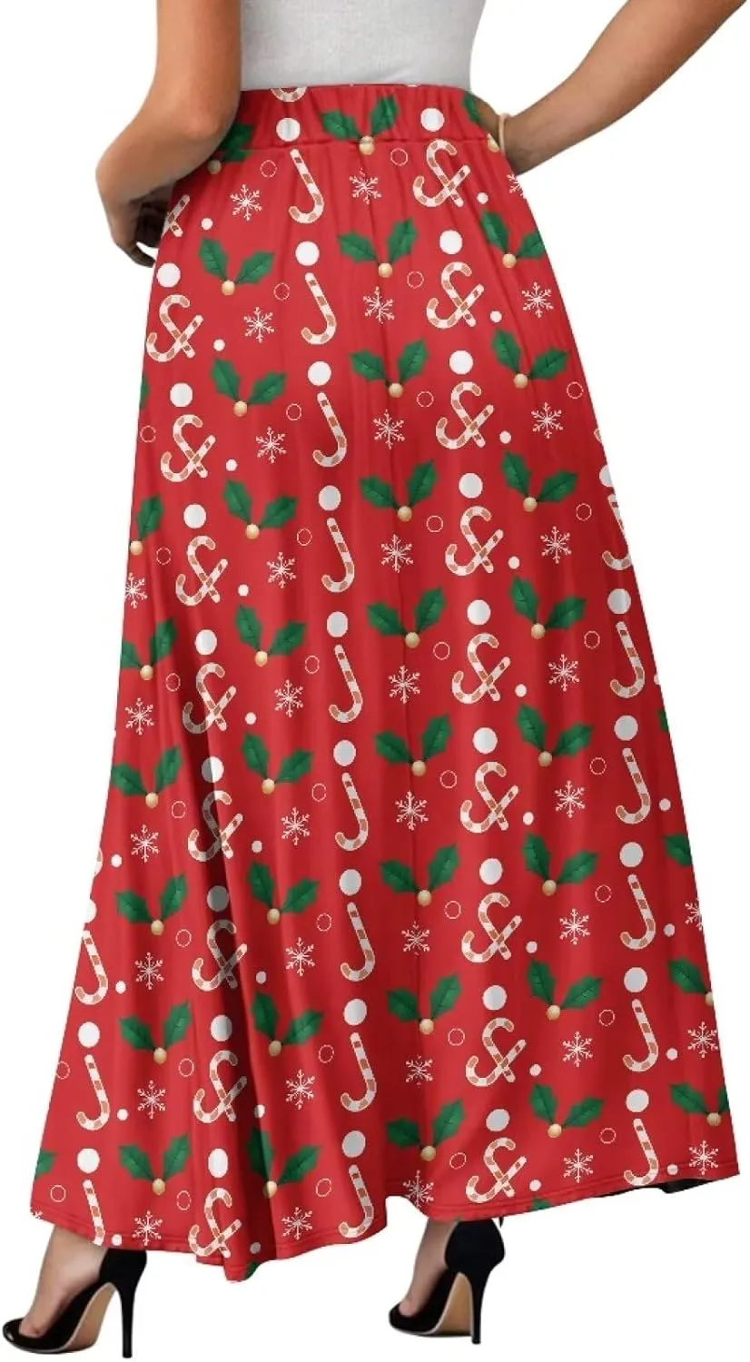 Maxi Skirts for Women Fall Trendy Casual Elastic High Waist Long Skirts A Line Skirts with Pockets Large Size