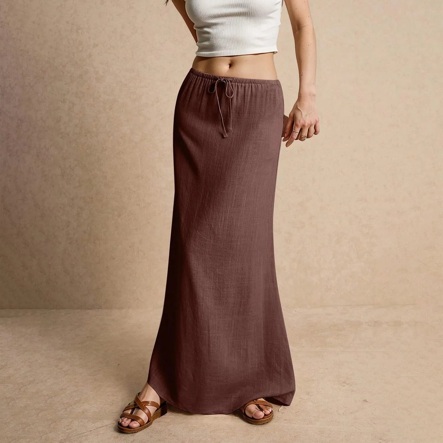 Maxi Skirts for Women Womens Trendy Summer Comfy Drawstring Waist A Line Skirts Cute Vacation Long Flowy Skirt