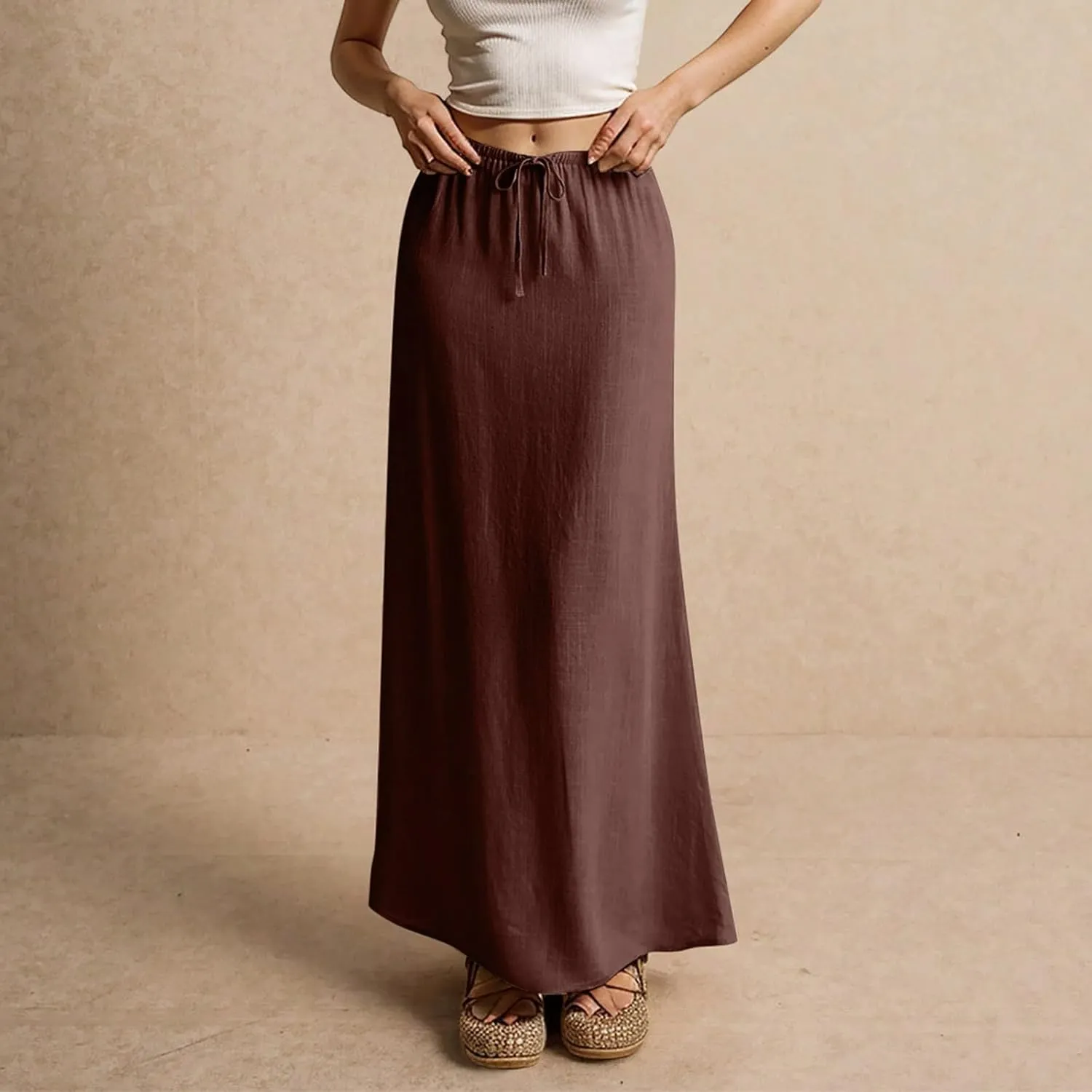 Maxi Skirts for Women Womens Trendy Summer Comfy Drawstring Waist A Line Skirts Cute Vacation Long Flowy Skirt
