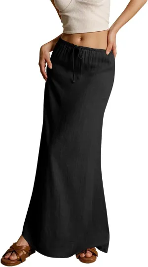 Maxi Skirts for Women Womens Trendy Summer Comfy Drawstring Waist A Line Skirts Cute Vacation Long Flowy Skirt