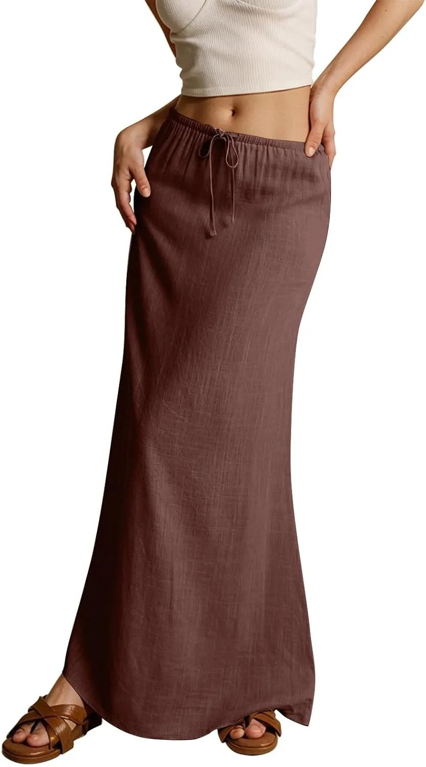 Maxi Skirts for Women Womens Trendy Summer Comfy Drawstring Waist A Line Skirts Cute Vacation Long Flowy Skirt