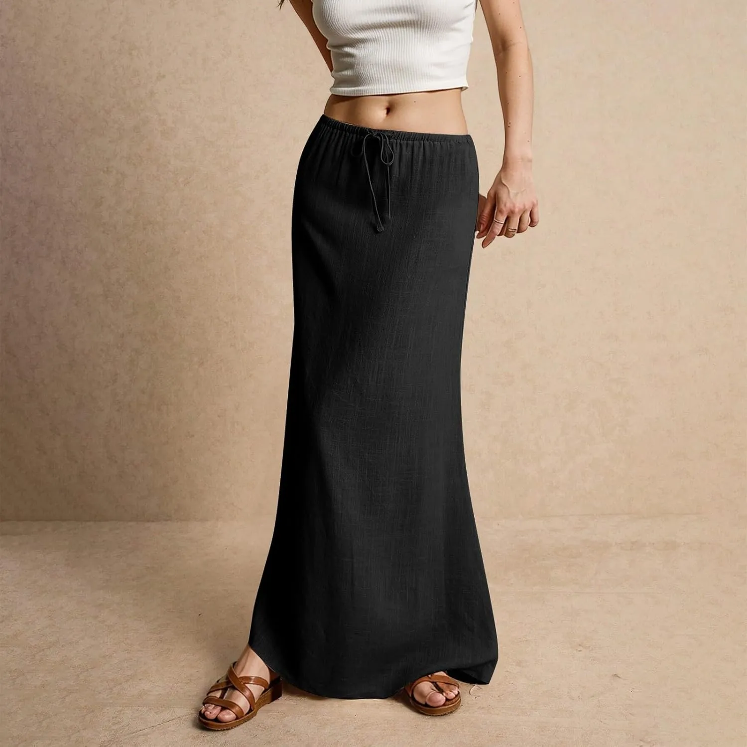 Maxi Skirts for Women Womens Trendy Summer Comfy Drawstring Waist A Line Skirts Cute Vacation Long Flowy Skirt