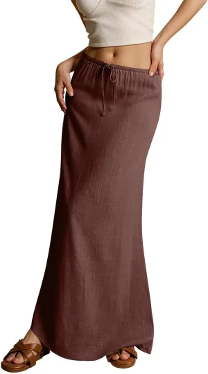 Maxi Skirts for Women Womens Trendy Summer Comfy Drawstring Waist A Line Skirts Cute Vacation Long Flowy Skirt