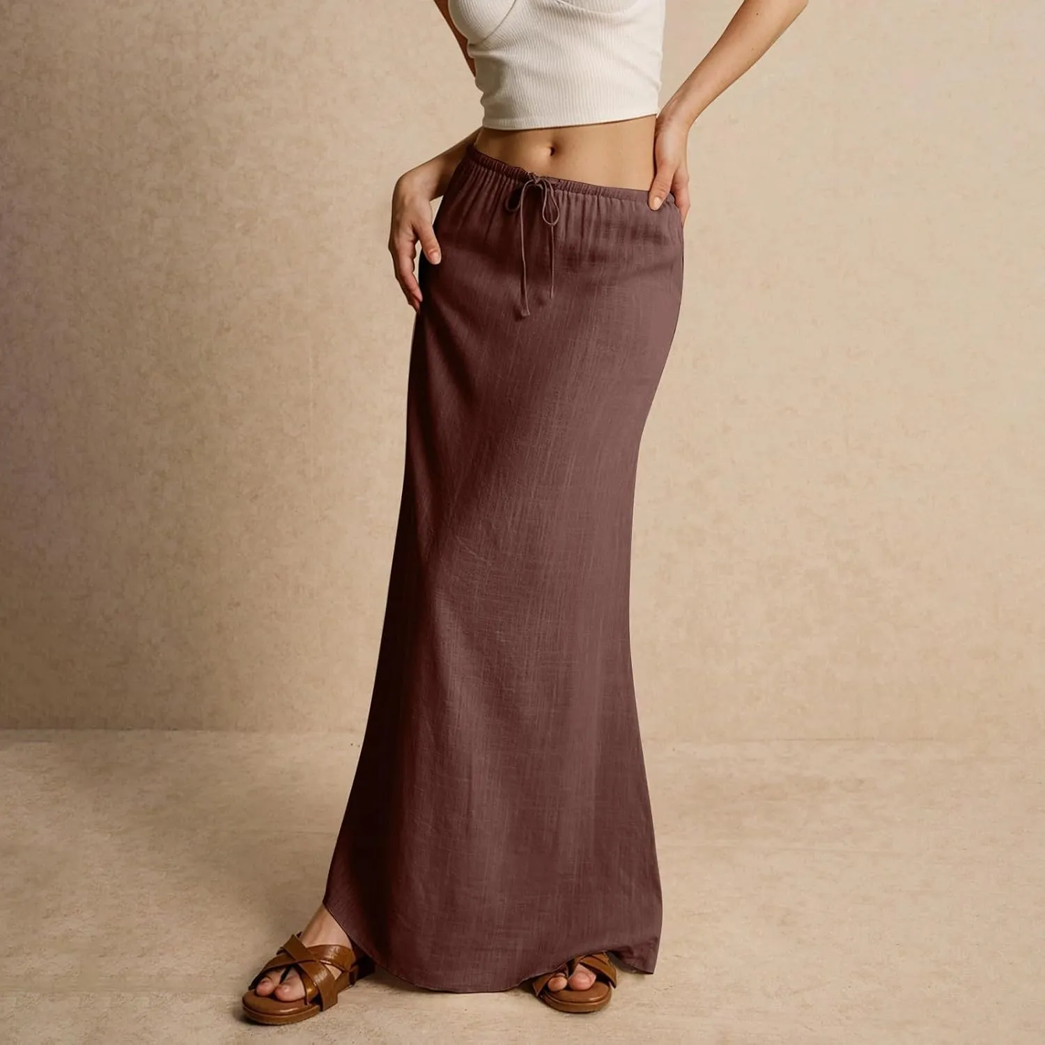 Maxi Skirts for Women Womens Trendy Summer Comfy Drawstring Waist A Line Skirts Cute Vacation Long Flowy Skirt