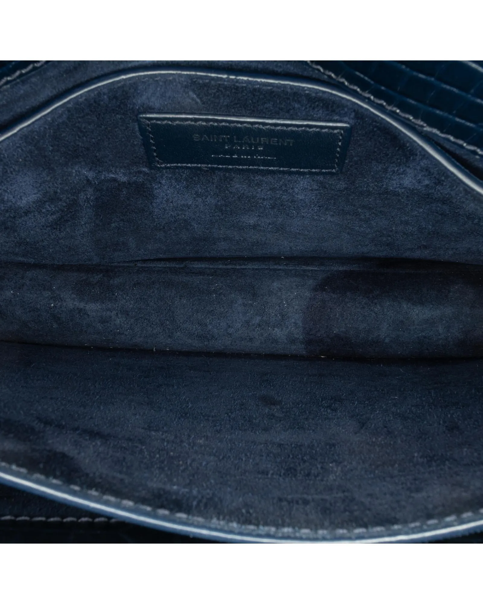 Medium Croc Embossed Monogram Sunset Bag with Chain Strap and Magnetic Closure