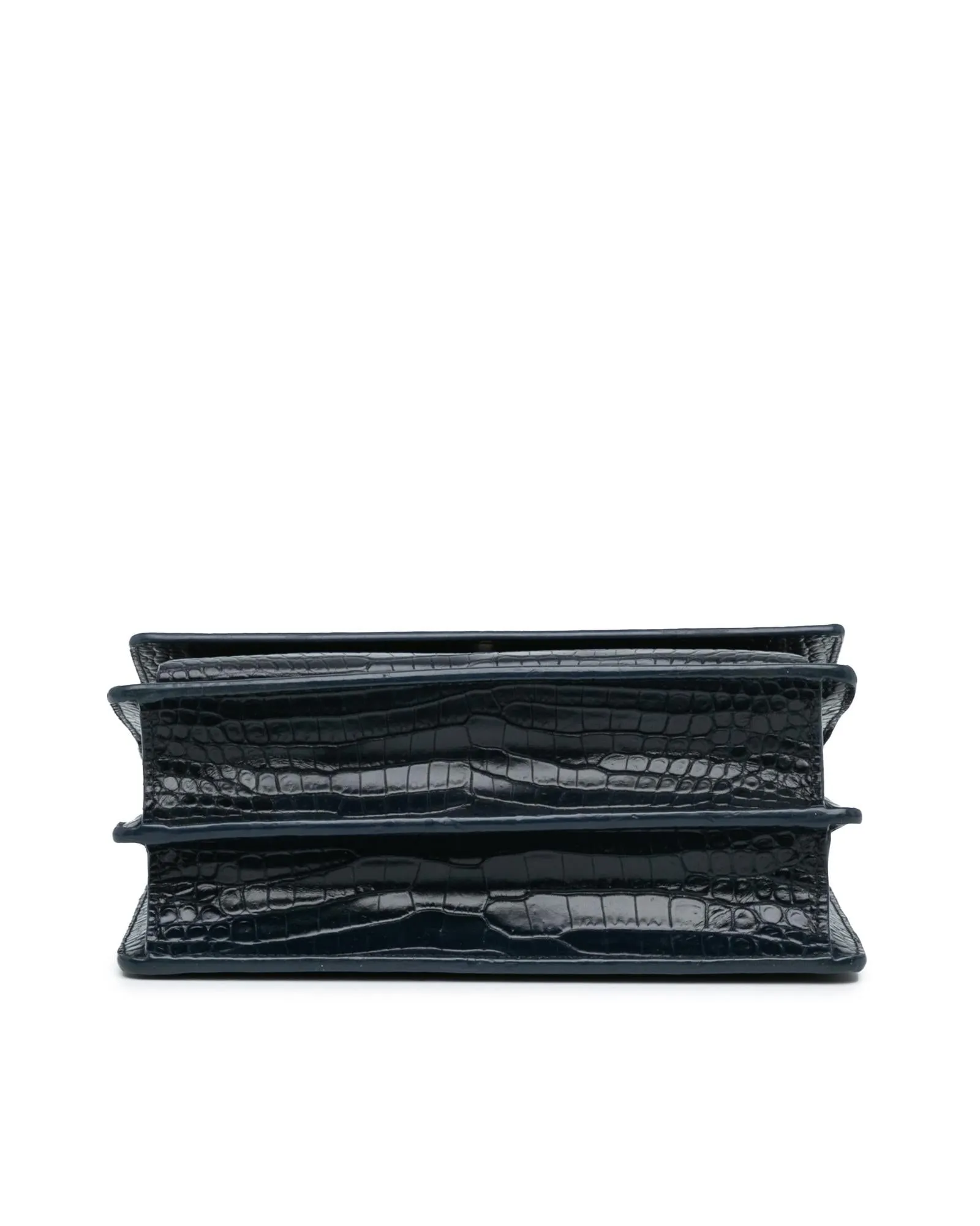 Medium Croc Embossed Monogram Sunset Bag with Chain Strap and Magnetic Closure