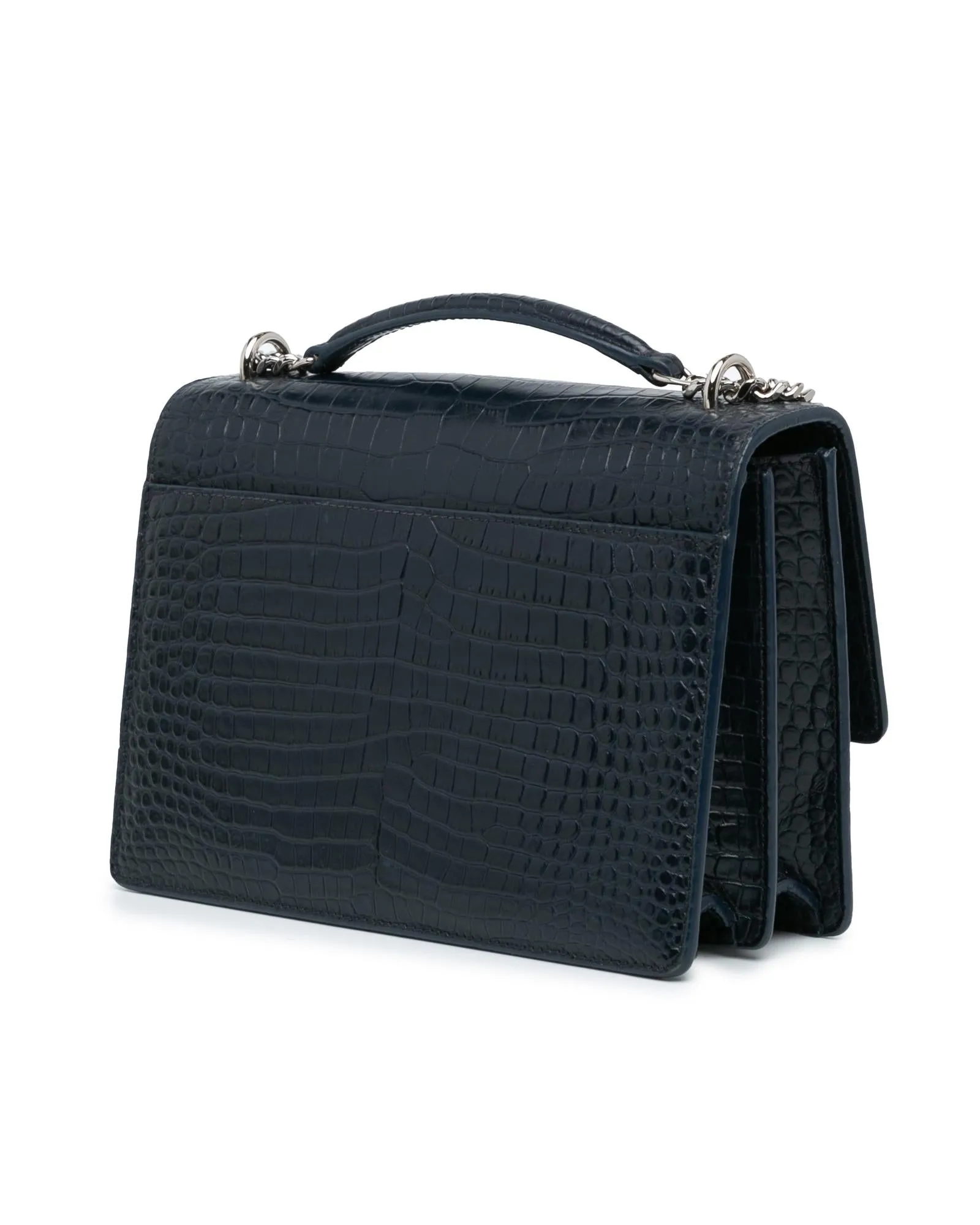 Medium Croc Embossed Monogram Sunset Bag with Chain Strap and Magnetic Closure
