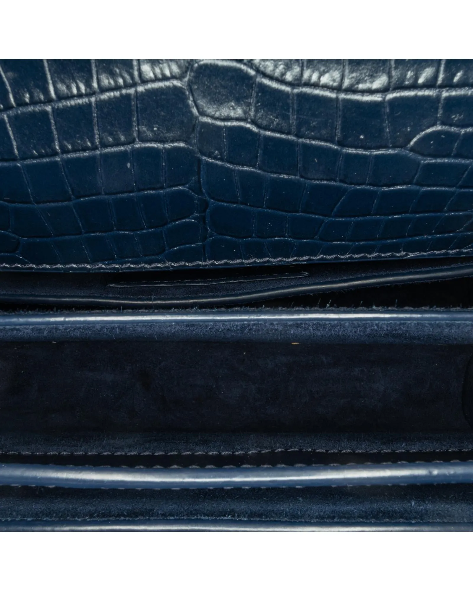 Medium Croc Embossed Monogram Sunset Bag with Chain Strap and Magnetic Closure
