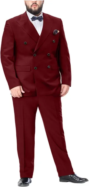 Men's 2 Piece Suit Double Breasted Big and Tall Tuxedo Suits Peak Lapel Wedding Tux Blazer Pants