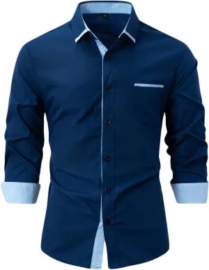 Men's Dress Shirts Solid Long Sleeve Stretch Wrinkle-Free Formal Shirt Business Casual Button Down Chino Blouses