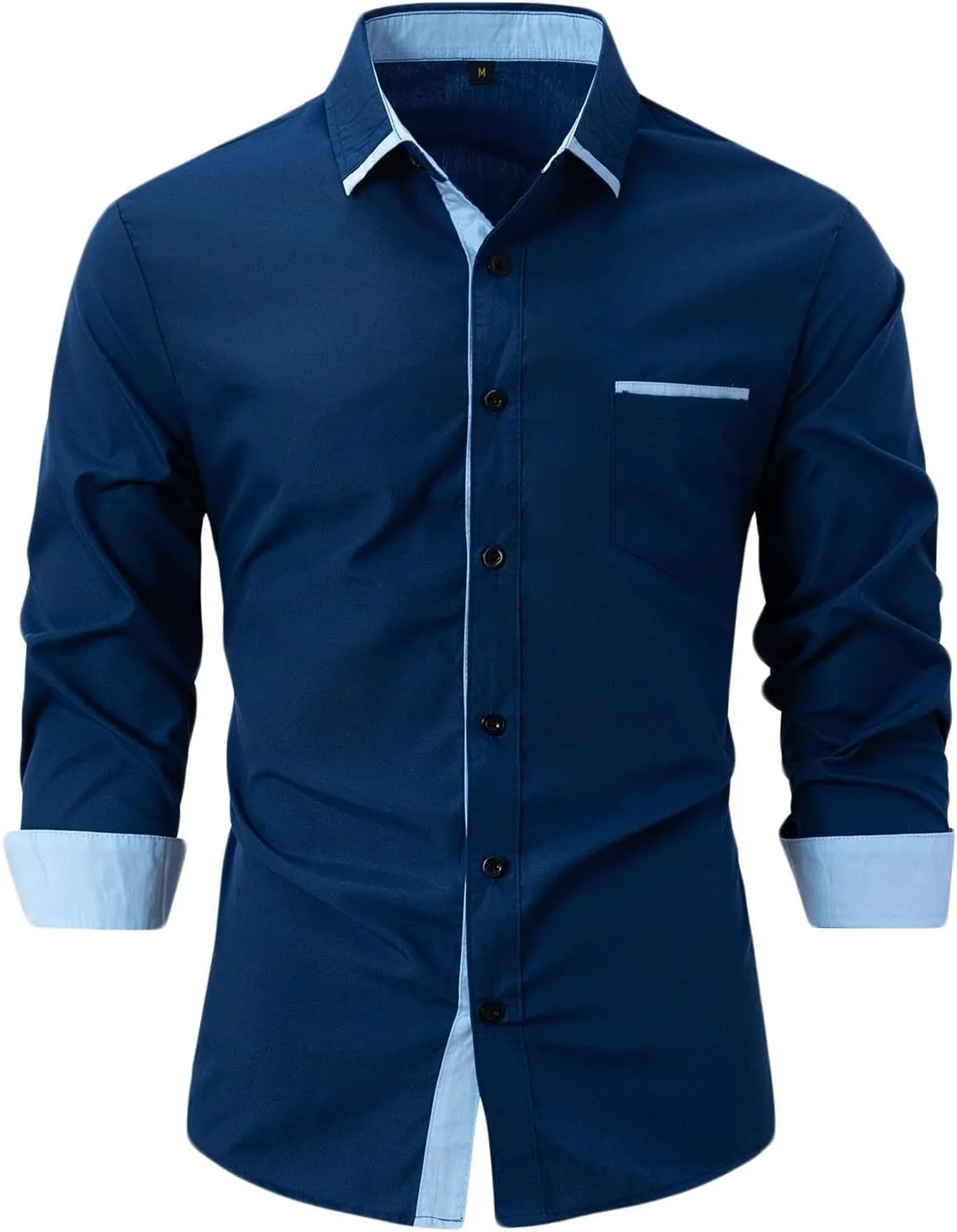 Men's Dress Shirts Solid Long Sleeve Stretch Wrinkle-Free Formal Shirt Business Casual Button Down Chino Blouses