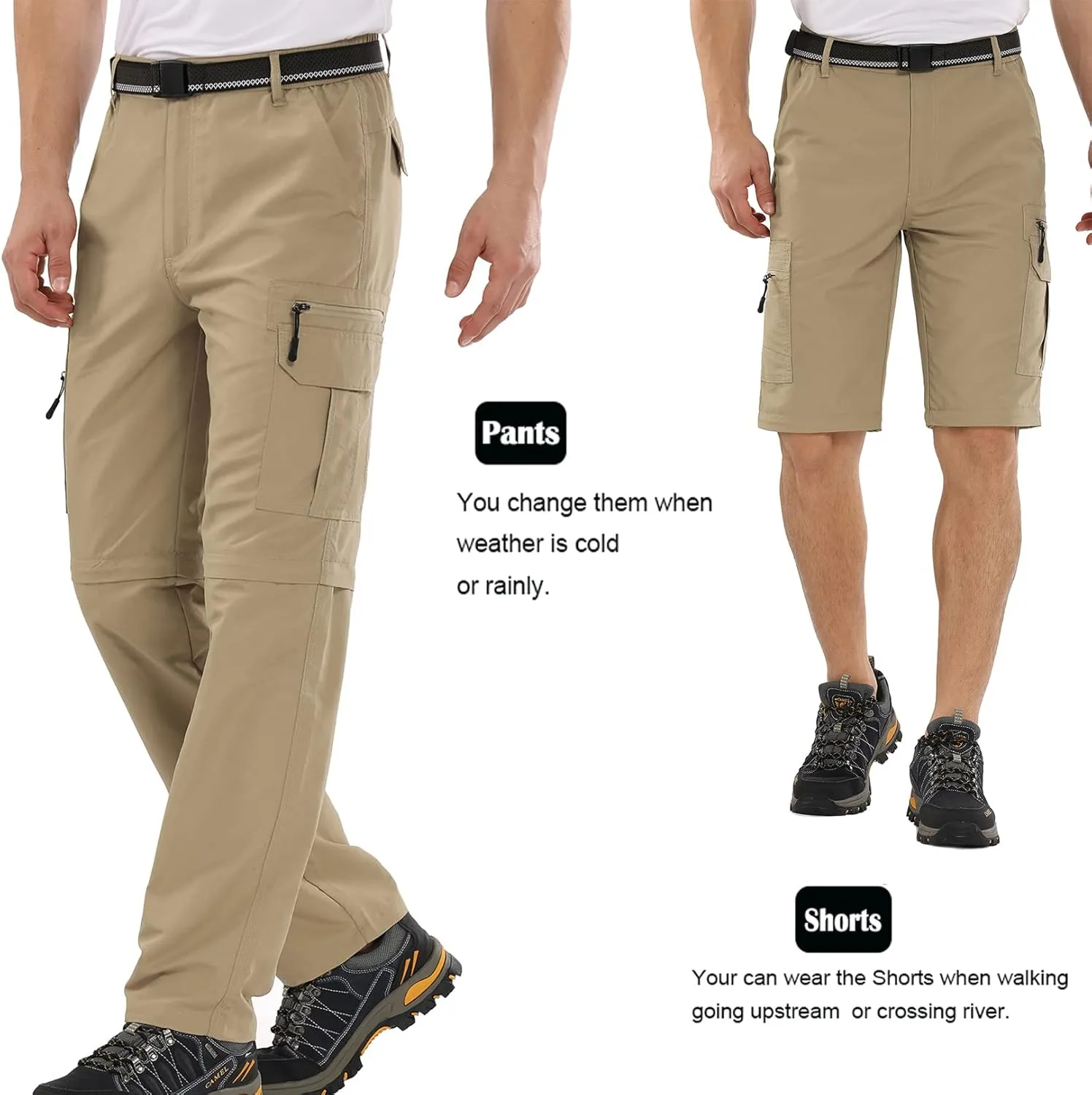 Mens Hiking Pants Convertible Zip Off Lightweight Quick Dry Fishing Safari Camping Travel boy Scout Pants