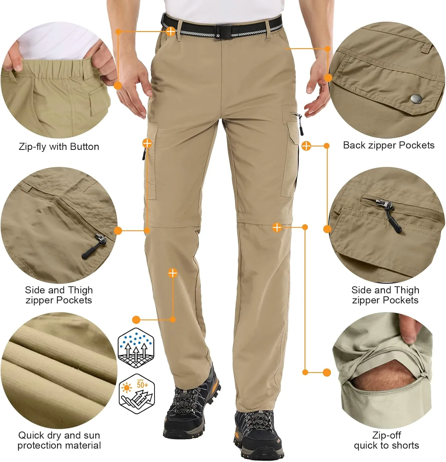 Mens Hiking Pants Convertible Zip Off Lightweight Quick Dry Fishing Safari Camping Travel boy Scout Pants