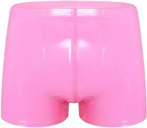 Mens Latex Faux Leather Boxer Shorts Shiny Metallic Briefs Bulge Pouch Hot Pants Swim Trunks