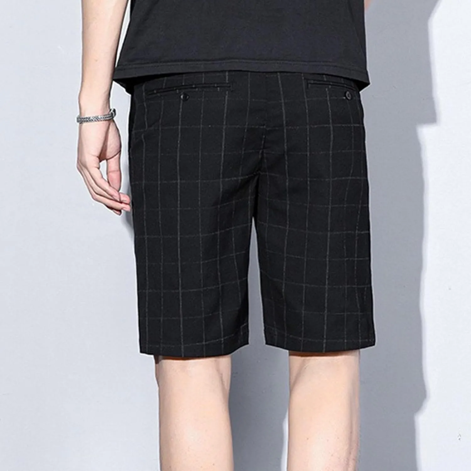 Men's Linen Flat Front Casual Shorts Elastic Waist Drawstring Beach Trunk Slim Fit Stretch Chino Short Pants