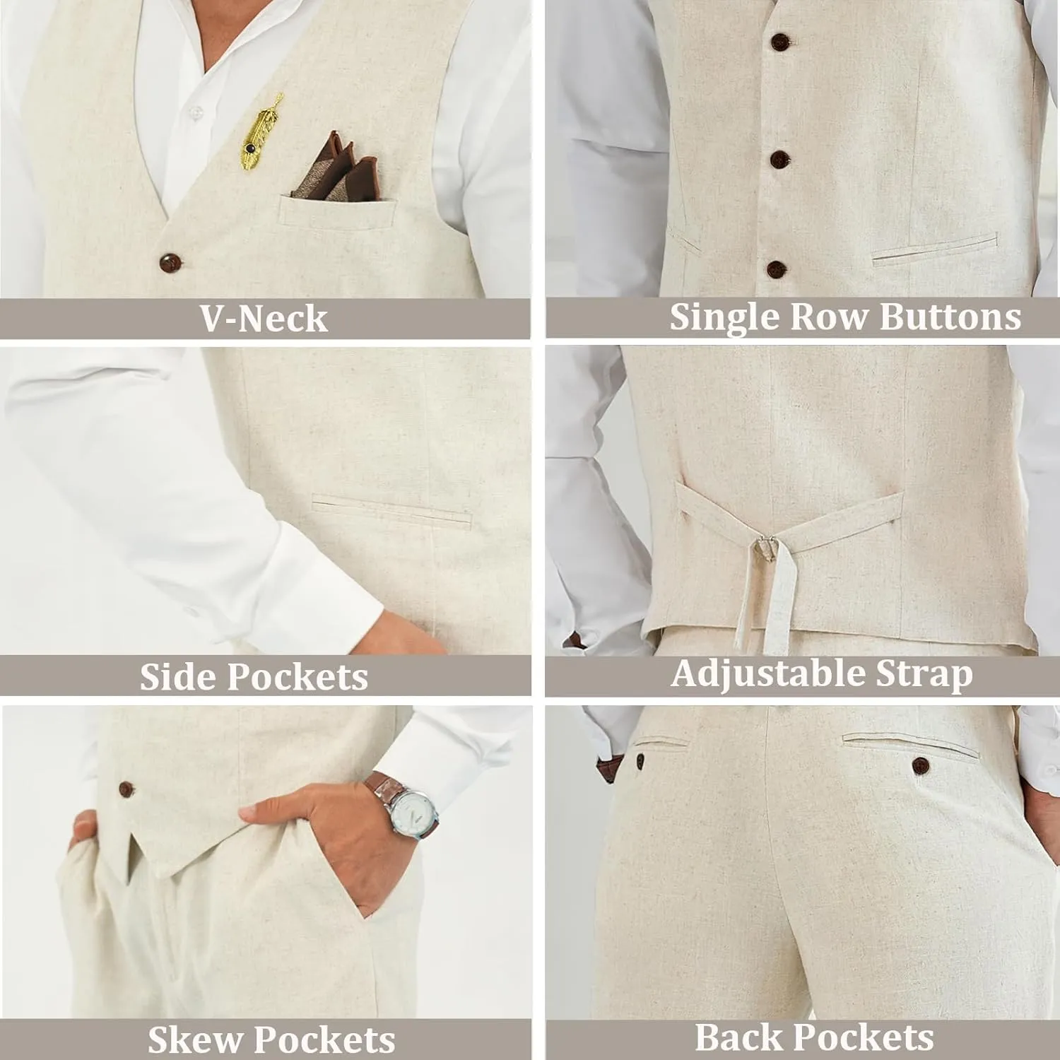 Mens Linen Suit 2 Piece Short Suits for Men Casual Summer Beach Wedding Suit Linen Vest Shorts Set