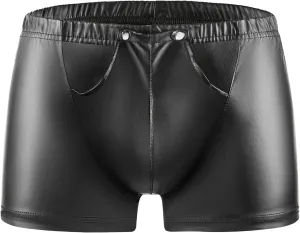 Mens PVC Wetlook Leather Boxer Shorts - Sexy Sexy Buckled Pouch Briefs Underwear, Black, S-5XL