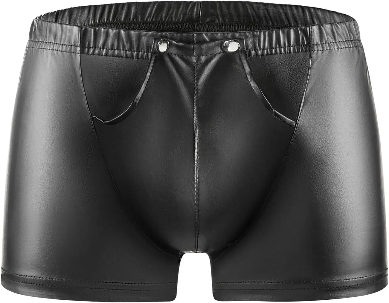 Mens PVC Wetlook Leather Boxer Shorts - Sexy Sexy Buckled Pouch Briefs Underwear, Black, S-5XL