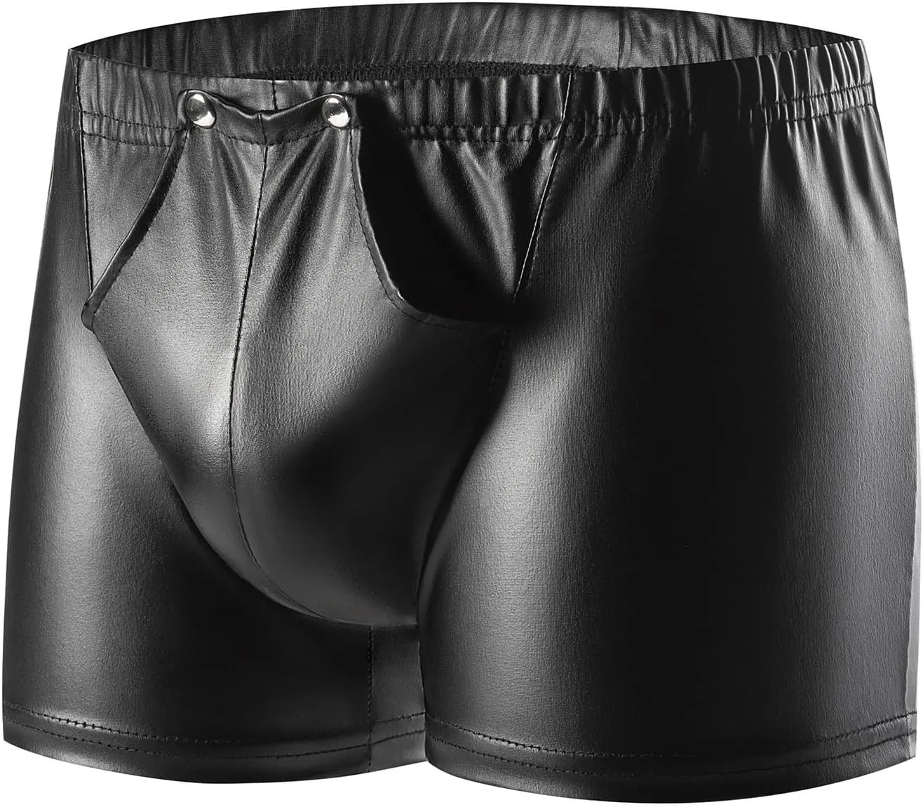 Mens PVC Wetlook Leather Boxer Shorts - Sexy Sexy Buckled Pouch Briefs Underwear, Black, S-5XL