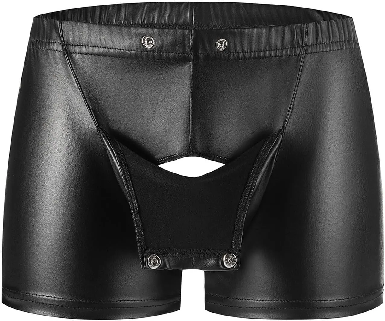 Mens PVC Wetlook Leather Boxer Shorts - Sexy Sexy Buckled Pouch Briefs Underwear, Black, S-5XL