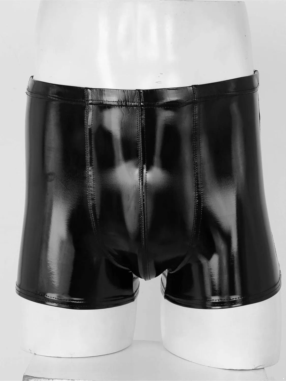 Men's Sexy Boxer Underpants PU Leather Boxer Shorts Low Rise Pouch Brief Trunks Underwear