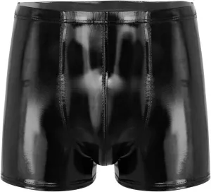 Men's Sexy Boxer Underpants PU Leather Boxer Shorts Low Rise Pouch Brief Trunks Underwear