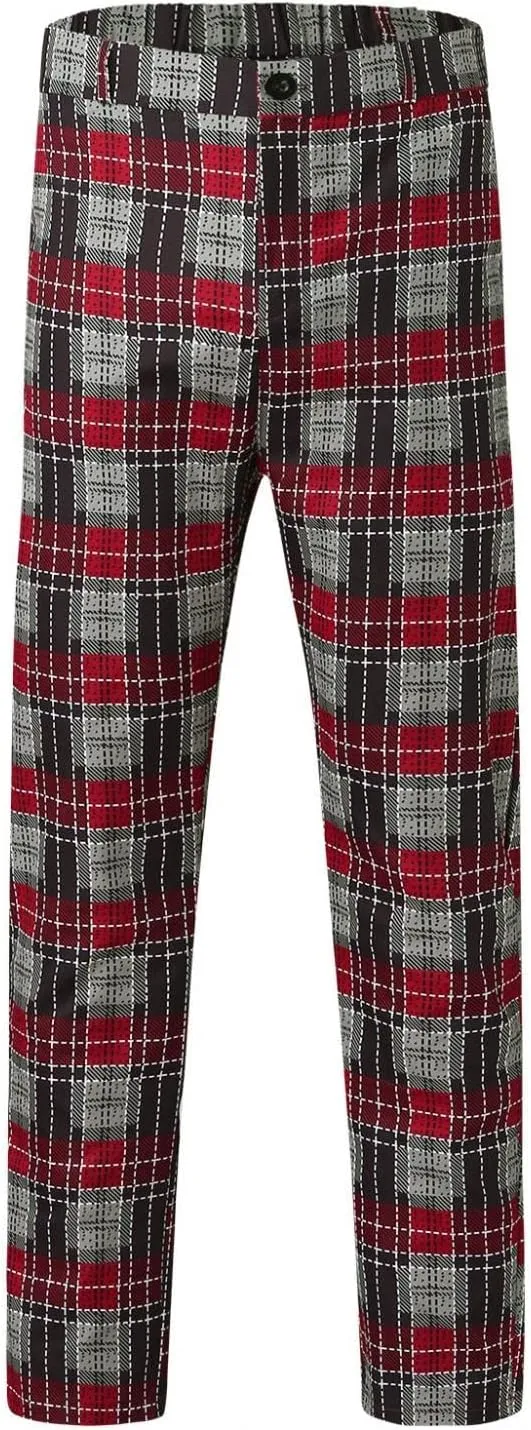 Men's Striped Dress Pants Slim Fit Stretch Checks Pattern Chino Business Trousers Plaid Slant Pocket Tapered Pants S-3XL