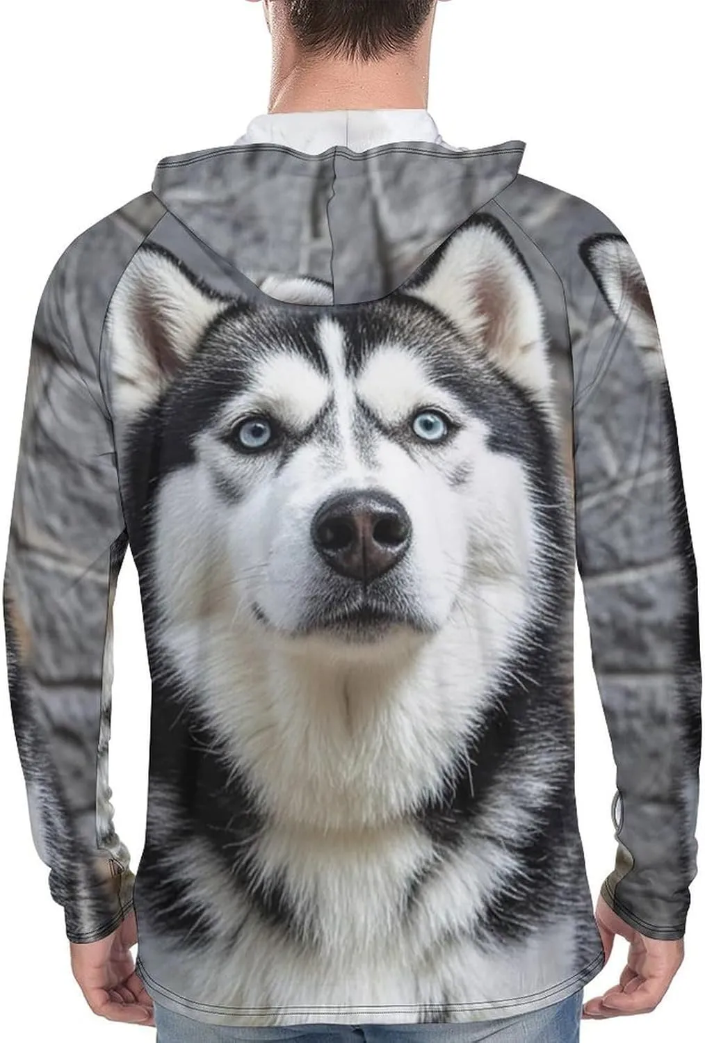 Men's UPF 50  Sun Protection Hoodie Outdoor UV Shirts Husky Dog Long Sleeve Quick Dry Fishing Hiking Shirt