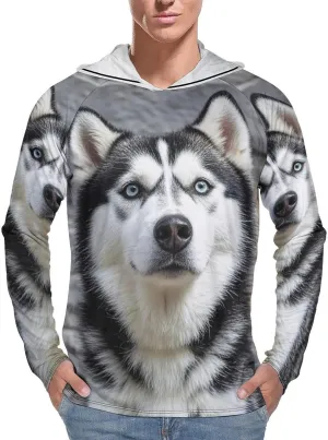 Men's UPF 50  Sun Protection Hoodie Outdoor UV Shirts Husky Dog Long Sleeve Quick Dry Fishing Hiking Shirt