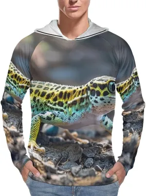 Men's UPF 50  Sun Protection Hoodie Outdoor UV Shirts Leopard Little Gecko Long Sleeve Quick Dry Fishing Hiking Shirt