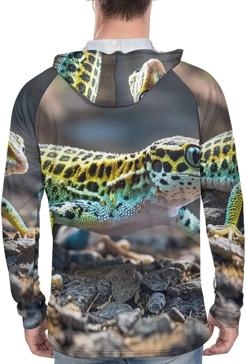 Men's UPF 50  Sun Protection Hoodie Outdoor UV Shirts Leopard Little Gecko Long Sleeve Quick Dry Fishing Hiking Shirt
