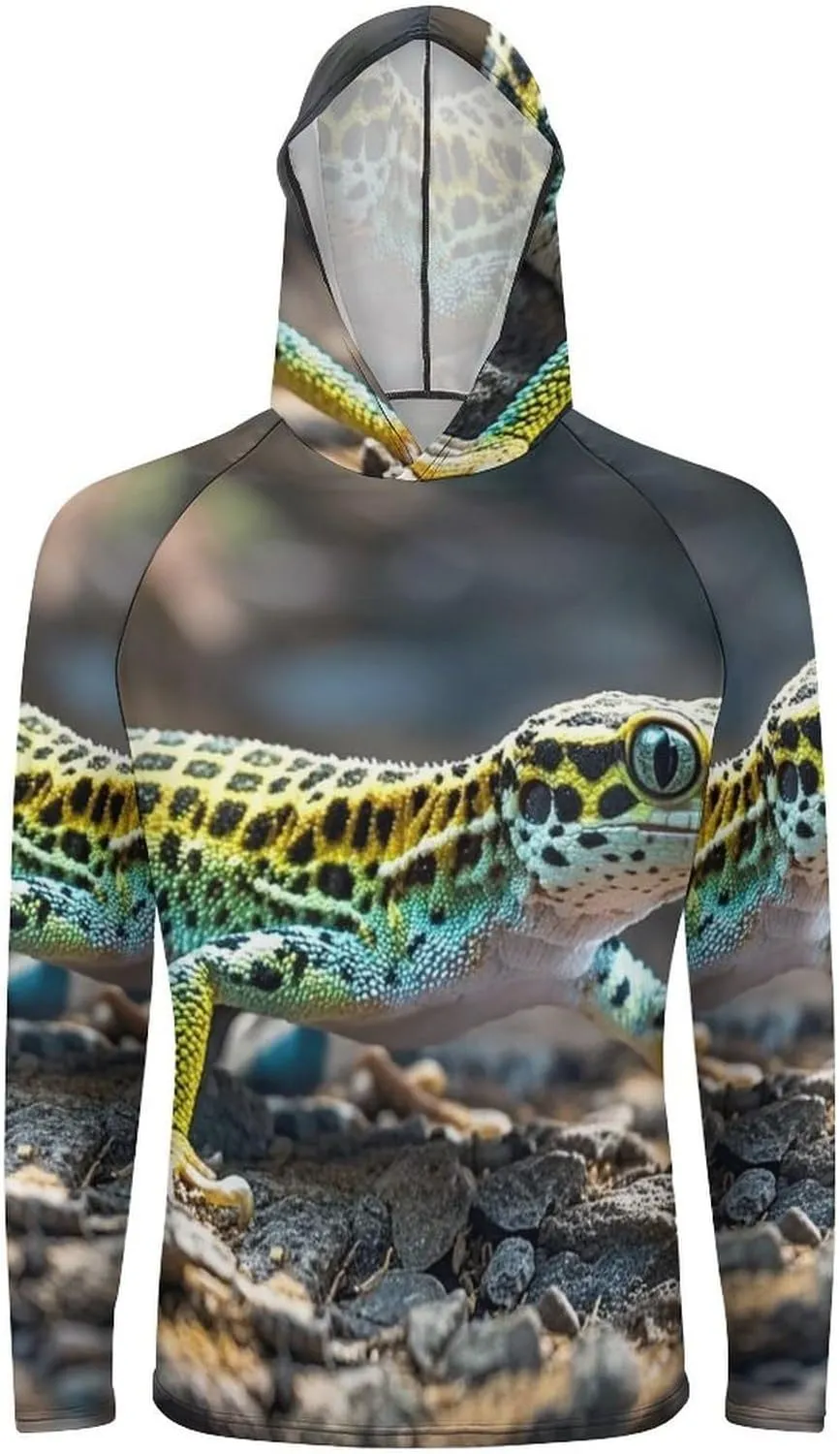Men's UPF 50  Sun Protection Hoodie Outdoor UV Shirts Leopard Little Gecko Long Sleeve Quick Dry Fishing Hiking Shirt