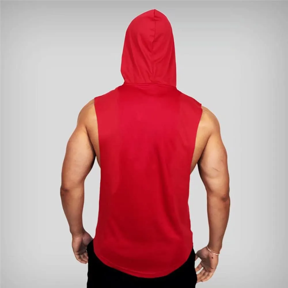 Men's Workout Hooded Tank Tops Sports Training Sleeveless Gym Hoodies Fitness Bodybuilding Cut Off Muscle Shirts