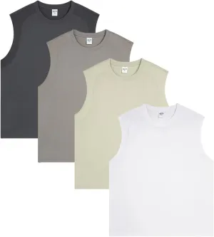 Mi Bo Tong 4 Pack Men's Sleeveless Tank Top Shirts Lightweight Cotton Athletic Shirts Workout Sports Undershirts