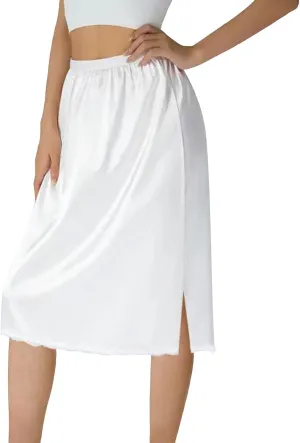 Midi Skirt Women Knee LengthSplit Slit Hem, Half Slips Underskirts with Lace Long Slips for Dresses Lingerie Skirt