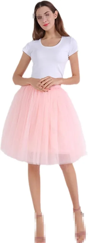 Midi Tulle Skirt Pleated Dance Short Skirts Womens Petticoat Party Skirts Peach