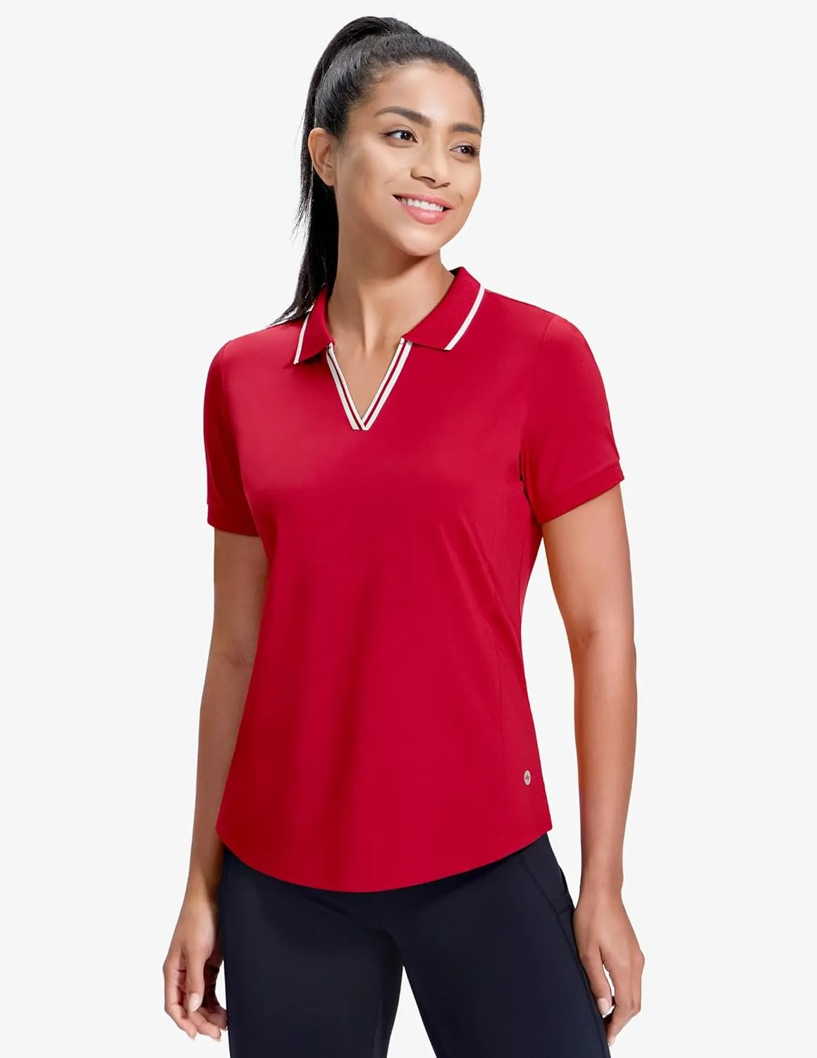 MIER V-Neck Polo Shirts for Women Short Sleeve UPF 50  Sun Protection Golf Tennis Active Stretch Collared Shirt Tops, Dry Fit