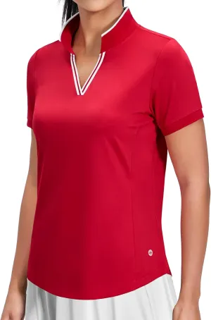 MIER V-Neck Polo Shirts for Women Short Sleeve UPF 50  Sun Protection Golf Tennis Active Stretch Collared Shirt Tops, Dry Fit