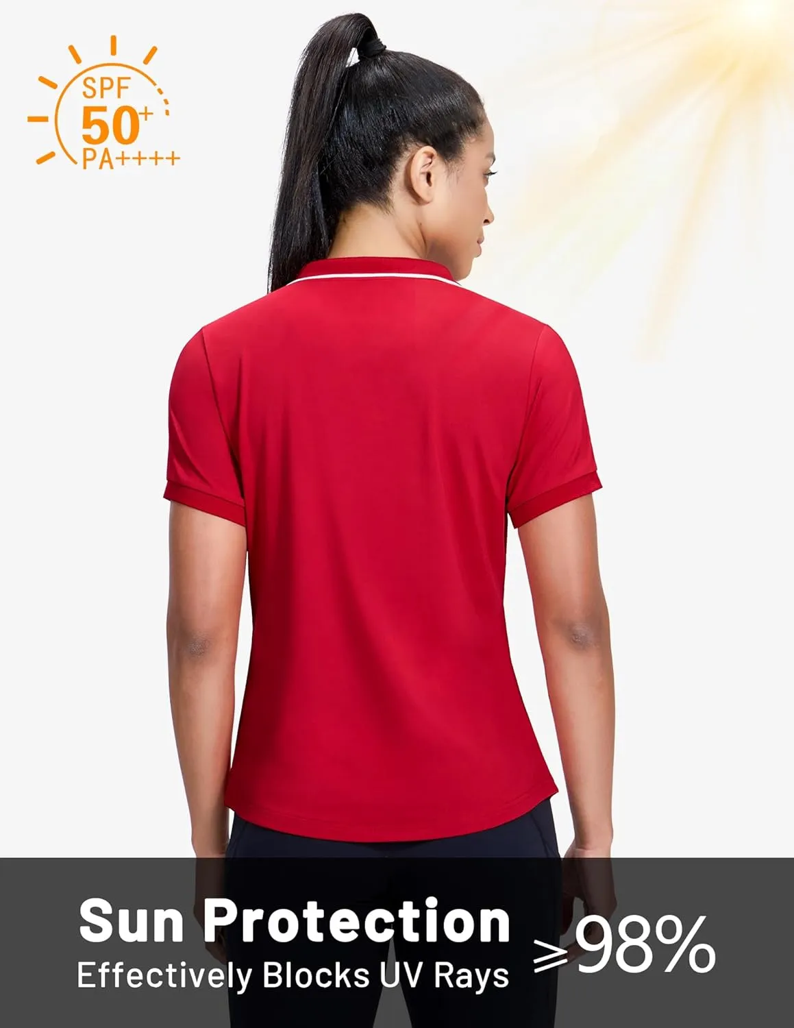 MIER V-Neck Polo Shirts for Women Short Sleeve UPF 50  Sun Protection Golf Tennis Active Stretch Collared Shirt Tops, Dry Fit